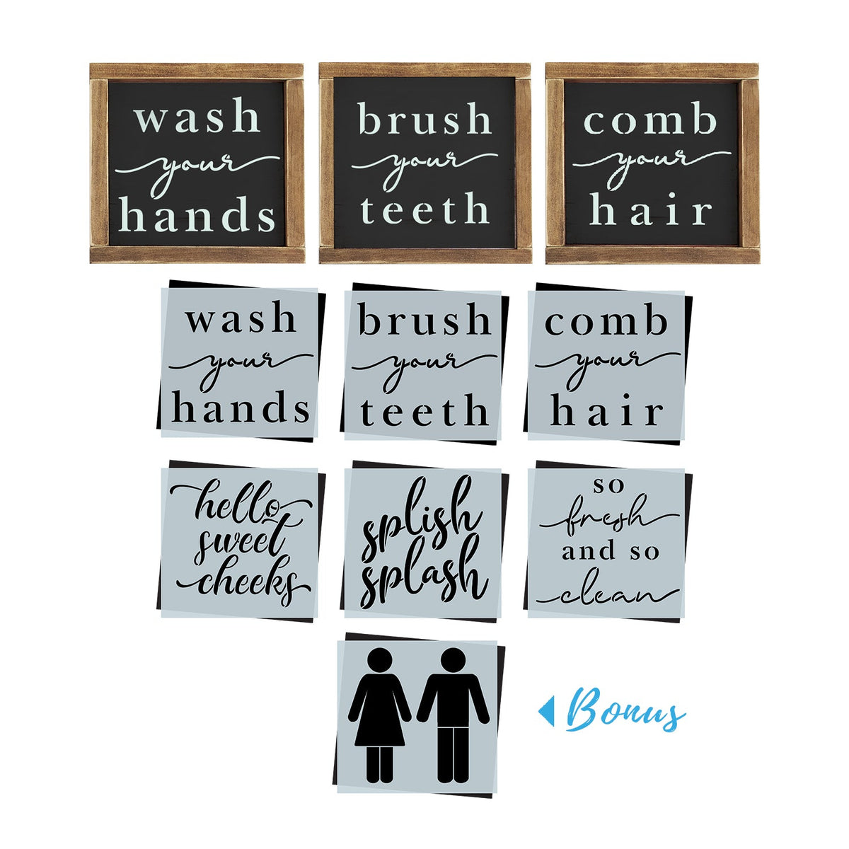 Bathroom Mini Sign Stencils (6Pk) + Bonus Set-Essential Stencil