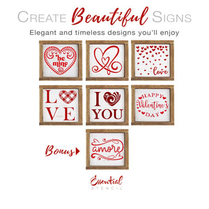 Be mine Valentine Mini Sign Stencils (6Pk) + Bonus-Valentine-Essential Stencil