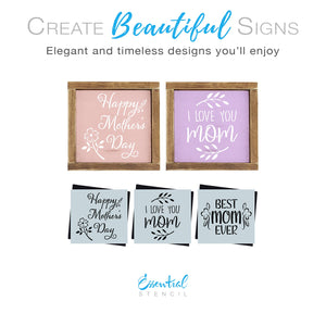 DIY reusable Mother's Day sign stencils, Mothers day crafts, Happy Mother's Day mini sign stencil with flower, I love you mom mini wood sign stencil, Best mom ever mini wood sign stencil, diy mothers day gift ideas