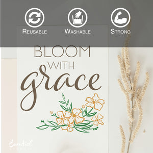 DIY reusable spring faith wood sign stencils, easter stencils, bloom with grace wood sign stencil, count your blessings wood sign stencil, but first pray wood sign stencil, christian spring diy home decor