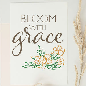DIY reusable spring faith wood sign stencils, easter stencils, bloom with grace wood sign stencil, count your blessings wood sign stencil, but first pray wood sign stencil, christian spring diy home decor