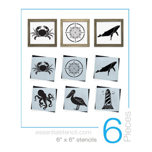 Nautical, Sea Life, Octopus, Crab, Whale, Lighthouse, Pelican, Compass reusable mini Stencils