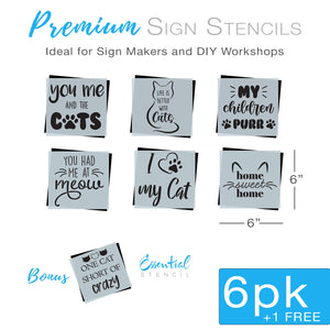diy reusable pet stencils, mini wood cat sign stencils, mini home cat signs, you me and the cats sign stencil, life is better with cats sign stencil, my children purr sign stencil, cat paws sign stencil, you had me at meow sign stencil, cat whiskers stencil, I heart my cat sign stencil, cat home sweet home sign stencil, one cat short of crazy sign stencils,