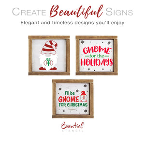 DIY reusable Christmas Farmhouse Gnome wood sign stencils, Gnome silhouette stencil, Gnome holding present sign stencil, Gnome for the holidays Christmas wood sign stencil, I'll be gnome for Christmas modern rustic farmhouse wood sign stencil