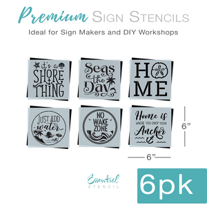 diy reusable mylar stencils, summer stencils, diy summer home decor, it's a shore thing reusable mylar stencil, seas the day wood sign stencil, HOME with sand dollar stencil, just add water sign stencil, no wake zone reusable mylar stencil for wood signs, home is where you drop your anchor wood sign stencil, wood sign stencils, fabric stencils