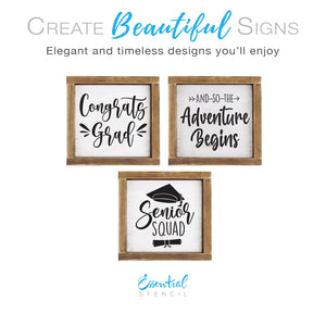 DIY reusable graduation wood sign stencil, graduation gift ideas, congrats grad stencil cutout , and so the adventure begins stencil , senior squad diploma, hat and tassel wood sign stencil