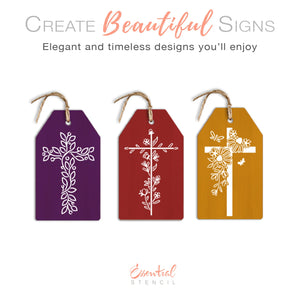 DIY reusable mini Christian floral cross stencils, Christian religion tiered tray home decor, abstract cross, Easter mini wood tags, Mini Easter faith wood signs, crosses for arts and crafts