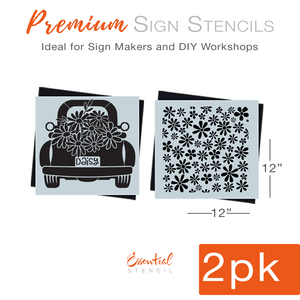 DIY reusable daisy vintage truck stencil, fall vintage truck template, daisy pattern stencil, daisy flowers stencil, vintage truck wood sign
