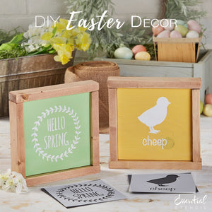 Hello Spring stencil, Chick silhouette Cheep stencil | Reusable Spring and Easter Sign Stencils for painting wood signs | DIY Farmhouse Easter Decor