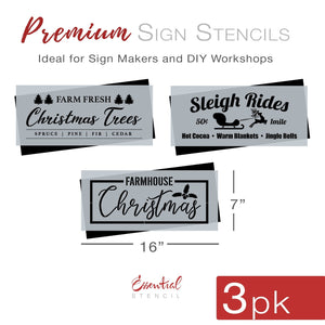 Reusable Christmas Sign Stencils for painting wood signs | DIY Farmhouse Christmas Decor | Farm Fresh Christmas Trees, Sleigh Rides and Hot Cocoa Stencils