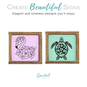 DIY beach theme home decor, flamingo and hibiscus stencil, floral sea turtle stencil, reusable stencils for painting on wood