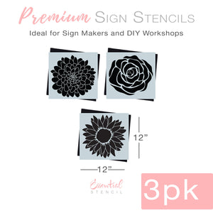 DIY reusable farmhouse flower sign stencils, large sunflower silhouette stencil, sunflower template stencil, large rose silhouette stencil, rose template stencil, large chrysanthemum silhouette stencil, chrysanthemum template stencil, Spring flower faces