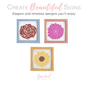 DIY reusable farmhouse flower sign stencils, large sunflower silhouette stencil, sunflower template stencil, large rose silhouette stencil, rose template stencil, large chrysanthemum silhouette stencil, chrysanthemum template stencil, Spring flower faces