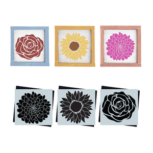 DIY reusable farmhouse flower sign stencils, large sunflower silhouette stencil, sunflower template stencil, large rose silhouette stencil, rose template stencil, large chrysanthemum silhouette stencil, chrysanthemum template stencil, Spring flower faces