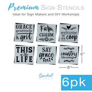 Grace, Gratitude, and Grit Mini Sign Stencils (6 Pack)-Farmhouse-Essential Stencil