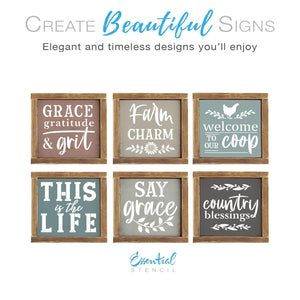 Grace, Gratitude, and Grit Mini Sign Stencils (6 Pack)-Farmhouse-Essential Stencil