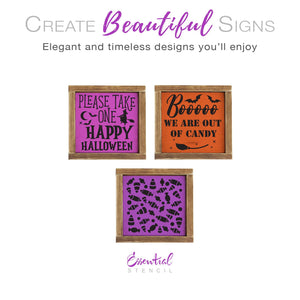 DIY reusable halloween wood sign stencils, diy reversible halloween candy and out of candy sign, please take one happy halloween sign sencil, diy booooo we are out of candy sign, halloween candy pattern, candy corns