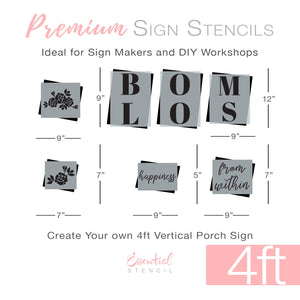 DIY reusable Happiness Blooms from within Vertical porch sign stencil, Porch leaner sign stencil, rustic farmhouse reusable vertical porch sign stencils, Vertical Spring porch sign leaner sign stencils