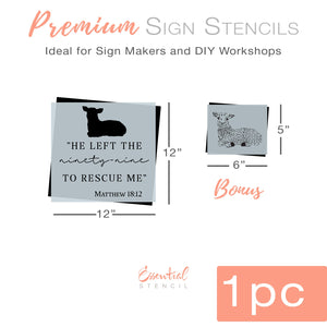 DIY reusable Christian faith scripture wood sign stencil, he left the 99, He left the ninety-nine to rescue me -Matthew 18:12, christian home decor, arts and crafts, upcycling, bible verse wall art, scripture sign reusable stencil