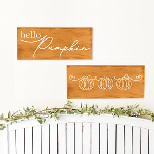 DIY reusable fall wood sign stencils, pumpkin line art stencils, reusable hello pumpkin wood sign stencils, line art stencils, diy fall home decor, diy halloween home decor, fall stencils for painting wood signs