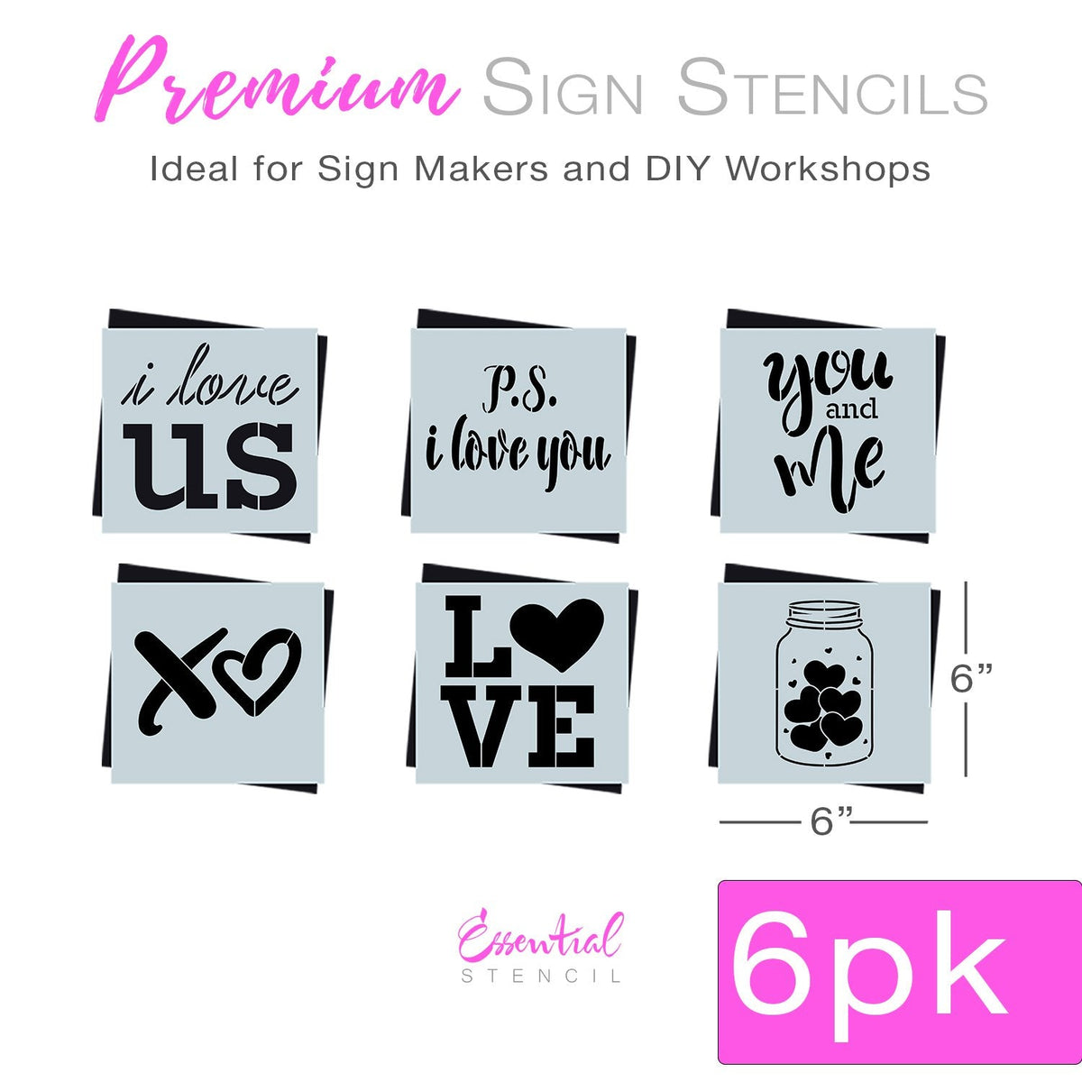 DIY reusable farmhouse sign valentines stencils, diy valentine's tiered tray home decor sign stencils, i love us sign stencil, p.s. i love you sign stencil, you and me sign stencil, xo sign stencil, jar full of hearts sign stencils