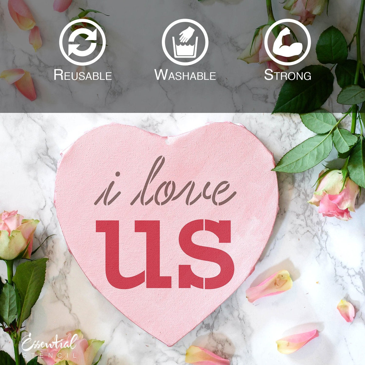 DIY reusable farmhouse sign valentines stencils, diy valentine's tiered tray home decor sign stencils, i love us sign stencil, p.s. i love you sign stencil, you and me sign stencil, xo sign stencil, jar full of hearts sign stencils