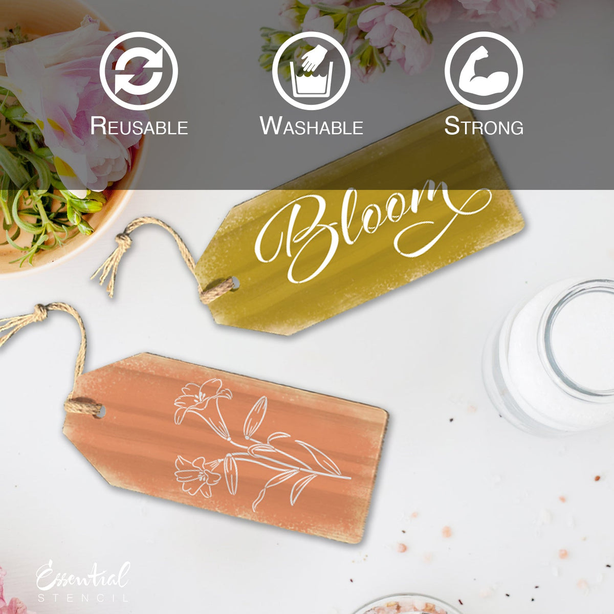 DIY reusable spring large front door tags, spring front porch decor, bloom and flower large wood tags, diy spring door porch decor