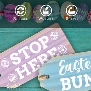 DIY reusable Easter tag stencils, Easter Bunny Stop Here Large Wreath door tag stencils, DIY Easter wreath decor
