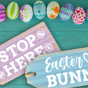DIY reusable Easter tag stencils, Easter Bunny Stop Here Large Wreath door tag stencils, DIY Easter wreath decor