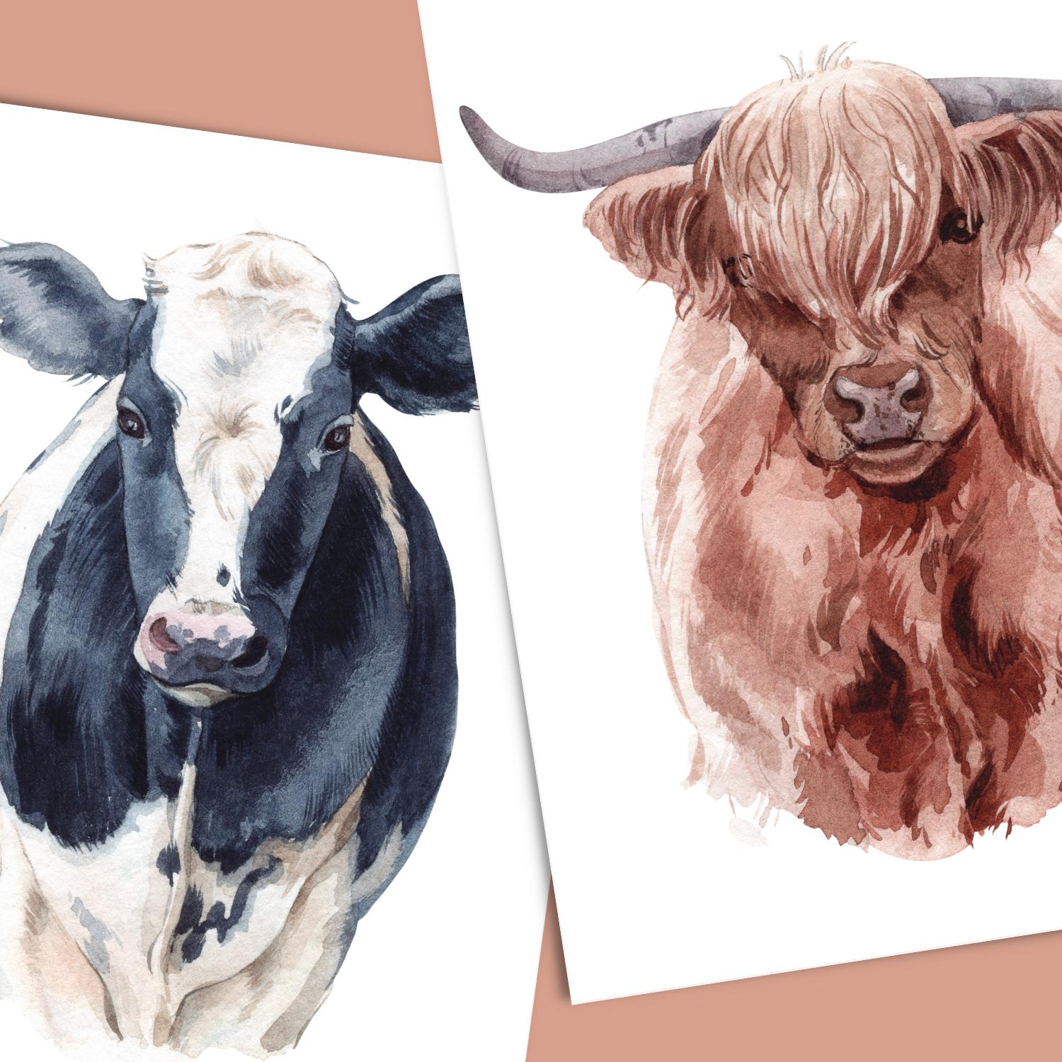 Large Highland and Holstein Cow Rub-on Transfer Set-Rub-on Transfer-Essential Stencil