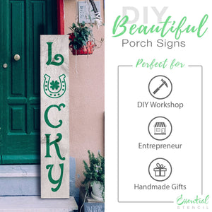 DIY 4ft Vertical Lucky front porch leaner sign stencil, St. Patrick's Day vertical porch sign leaner stencil,