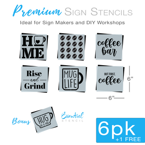 diy reusable moder farmhouse coffee bar sign stencils, HOME coffee mug sign stencil, coffee bean pattern sign stencil, coffee bar wood sign stencil, rise and grind coffee sign stencil, mug life coffee wood sign stencil, but firs, coffee sign stencil, tiered tray diy coffee sign decor, small shelf coffee bar sign decor, homemade kitchen decor coffee stencils