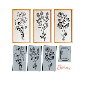 Pencil Flowers Sign Stencils (3 Pack) + Bonus-Spring-Essential Stencil