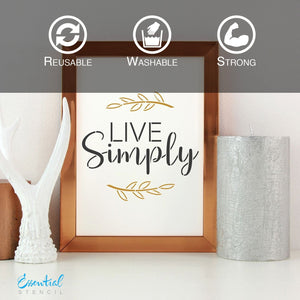 DIY reusable farmhouse home decor stencils, Live Simply wooden sign stencil, Choose Joy sign stencil, Be Kind. stencil, Stay Humble sign stencil, be the good sign stencil, simply blessed sign stencil, tiered tray signs, DIY home decor, modern farmhouse diy home decor, DIY small shelf sign