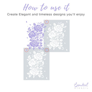 DIY flower reusable furniture pattern stencils, floral design Rose stencil and Peony stencil