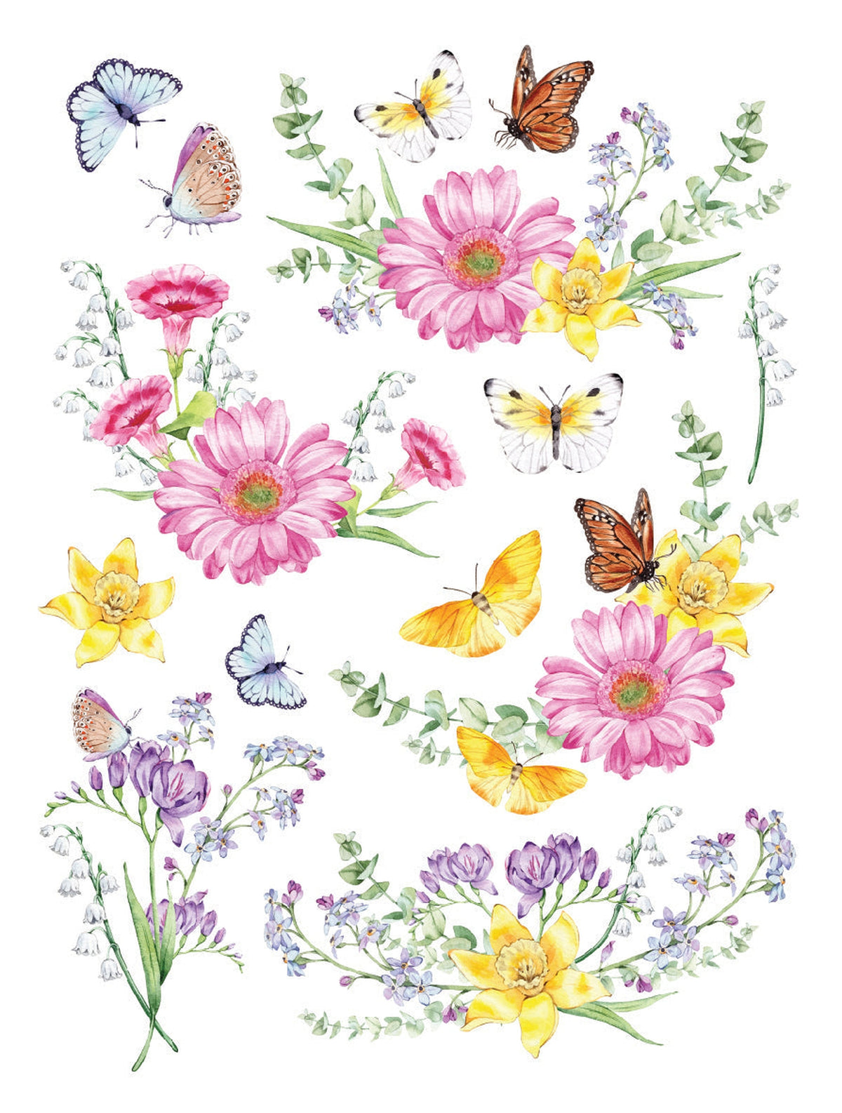 Spring Flowers & Butterflies Rub-on Transfer-Rub-on Transfer-Essential Stencil