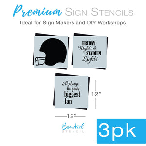 Diy farmhouse football home decor, Reusable sports theme sign stencils, Friday Nights and stadium lights, I'll always be your biggest fan Football stencil template