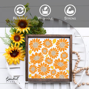 DIY reusable sunflower print pattern stencil for painting wood signs, sunflower pattern template, paint sunflowers, floating sunflowers stencil, simple sunflower stencils, sunflower faces stencil