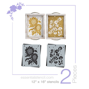DIY flower reusable furniture pattern stencils, floral pattern design, Sunflower stencil and Periwinkle stencil