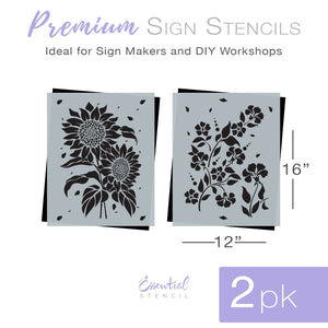 DIY flower reusable furniture pattern stencils, floral pattern design, Sunflower stencil and Periwinkle stencil