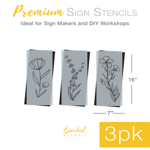 DIY reusable wildflower stencils, thin pencil art flower stencils, diy minimalistic spring home decor, lavender flower stencil, poppy flower stencil, flax flower stencil, diy wildflower wood signs