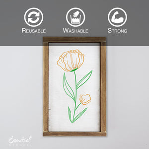 DIY reusable wildflower stencils, thin pencil art flower stencils, diy minimalistic spring home decor, lavender flower stencil, poppy flower stencil, flax flower stencil, diy wildflower wood signs