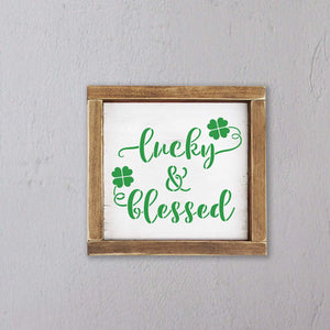DIY reusable St. Patrick's Day wood sign stencils, st patricks day tiered tray signs, Irish kisses and shamrock wishes, just a wee bit irish, lucky and blessed woos sign stencil, jar of shamrocks, buffalo check pattern shamrock, the luckiest wood sign stencil, diy st patricks day home decor