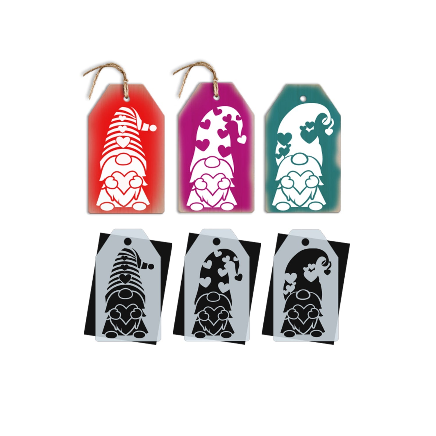 Valentine's Gnomes Mini Tag Stencil Set (3 Pack)-Valentine-Essential Stencil