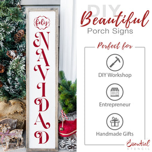 DIY reusable feliz navidad vertical porch leaner sign stencil, spanish christmas sign stencils, 5ft porch leaner, Christmas stencils for painting wood signs, vertical spaniish porch signs, spanish front door decor