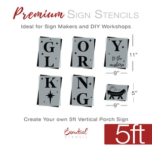 DIY reusable farmhouse Christmas template, reusable farmhouse Christmas sign stencil, Christmas stencils, diy Christmas home decor, Vertical Glory to the newborn King 5ft porch sign stencil, glory to the newborn king porch leaner template