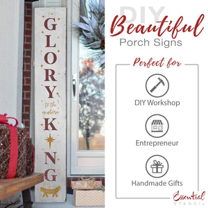 DIY reusable farmhouse Christmas template, reusable farmhouse Christmas sign stencil, Christmas stencils, diy Christmas home decor, Vertical Glory to the newborn King 5ft porch sign stencil, glory to the newborn king porch leaner template