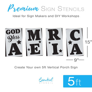 Reusable Vertical God Bless America | Patriotic Sign Stencil, 5ft Vertical Patriotic front porch leaner sign | Independence Day Sign