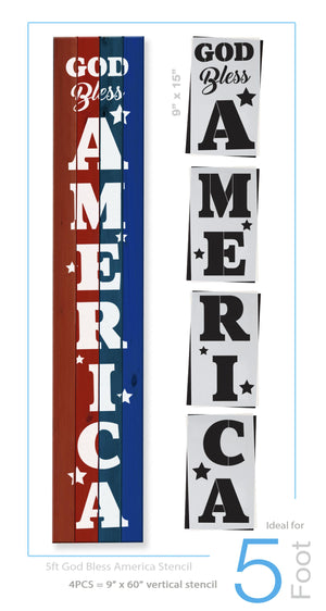 Reusable 4th of july sign stencil for painting on wood, DIY patriotic porch sign for independence day, God Bless America stencil
