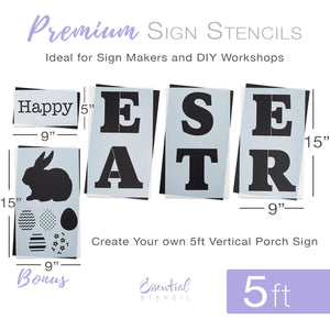 Reusable Vertical Happy Easter front porch leaner sign stencil for painting on wood | DIY Easter and spring Home Decor